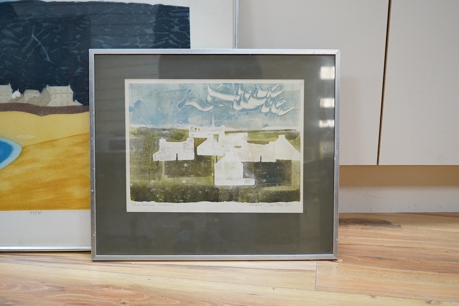 John Stops (1925-2002), two monoprints comprising: Pembrokeshire harbour and Farm settlement, Pembrokeshire, each signed in pencil together with John Brunsdon, etching with aquatint limited edition 32/75, largest 58 x 76